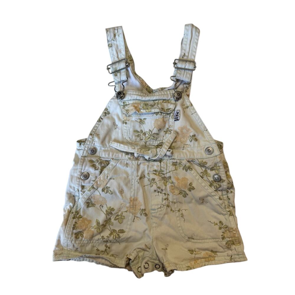 Vintage SPROCKETS Green Floral Cottage Shortie Overalls Size 2T Cotton Snaps